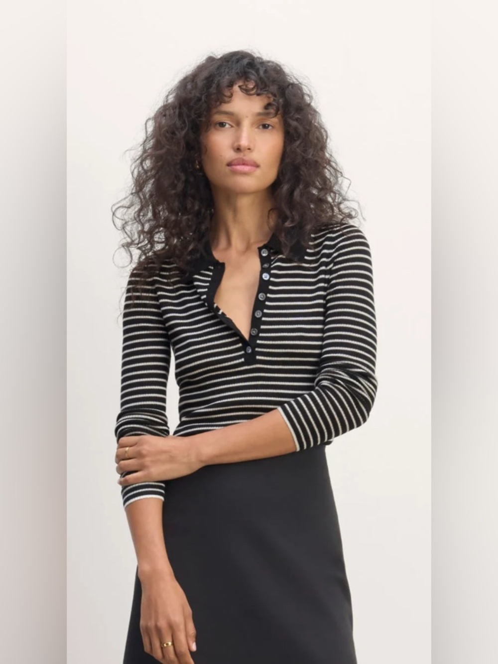 New Everlane THE POLO IN ULTRASOFT MERINO in Black/Canvas Size M